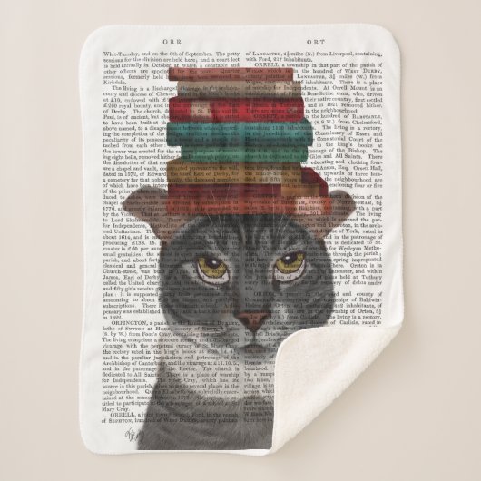 Couverture Sherpa Chat gris avec des livres sur la tête (Devant)