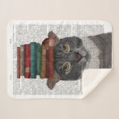 Couverture Sherpa Chat gris avec des livres sur la tête (Devant (Horizontal))