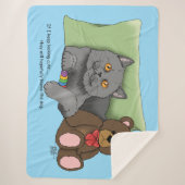 Couverture Sherpa Chat gris ours en peluche (Devant)