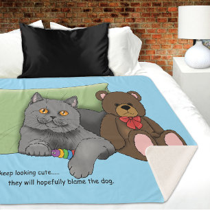 Couverture Sherpa Chat gris ours en peluche
