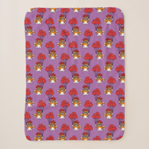 Couverture Sherpa Chat mignon avec Ballons de Coeur Rouge