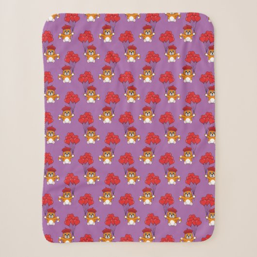 Couverture Sherpa Chat mignon avec Ballons de Coeur Rouge (Devant)