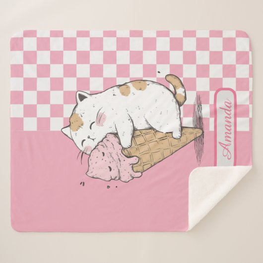 Couverture Sherpa Chat mignonne avec cône de crème glacée (Devant (Horizontal))
