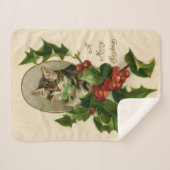 Couverture Sherpa Chat Noël Joyau Holly Kitten Art antique (Devant (Horizontal))