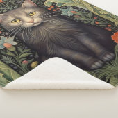 Couverture Sherpa Chat noir Art nouveau et fleurs rouges (3/4)