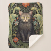Couverture Sherpa Chat noir Art nouveau et fleurs rouges (Devant)