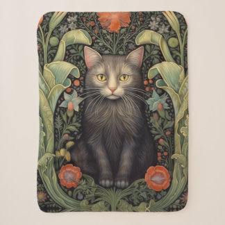 Couverture Sherpa Chat noir Art nouveau et fleurs rouges