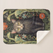 Couverture Sherpa Chat noir Art nouveau et fleurs rouges (Devant (Horizontal))