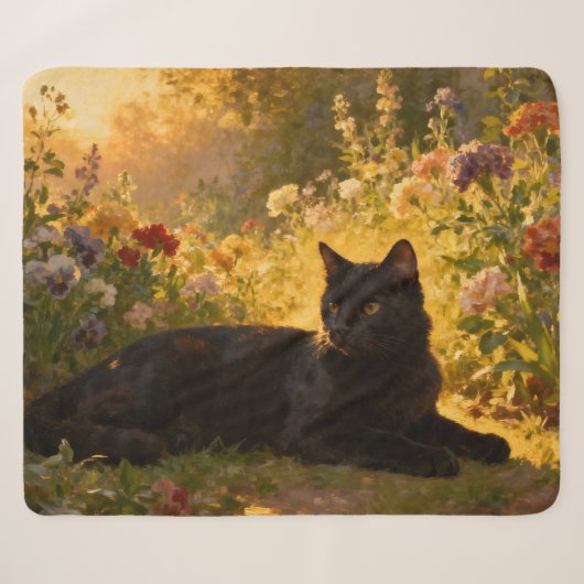 Couverture Sherpa Chat noir dans les fleurs I (Devant (Horizontal))