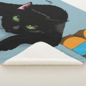 Couverture Sherpa Chat Noir Fatigué Bleu Drôle (3/4)