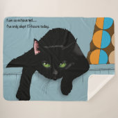 Couverture Sherpa Chat Noir Fatigué Bleu Drôle (Devant (Horizontal))