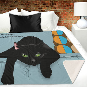 Couverture Sherpa Chat noir impertinent humour drôle fatigué Bleu