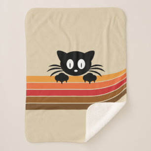 Couverture Sherpa Chat noir mignon avec rayures rétro