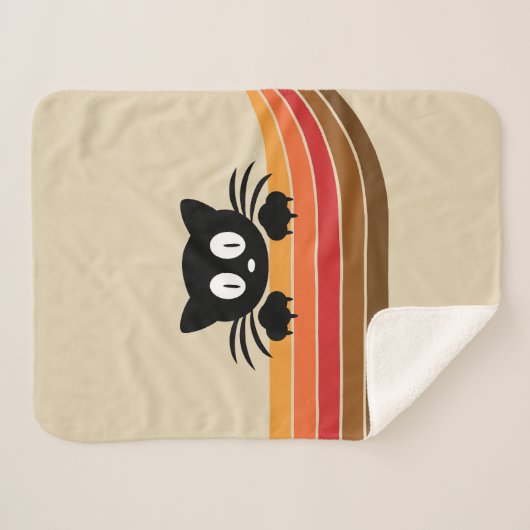 Couverture Sherpa Chat noir mignon avec rayures rétro (Devant (Horizontal))