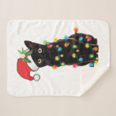 Couverture Sherpa Chat Noir Père Noël Tangée Dans Les Lumières De No (Devant (Horizontal))