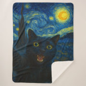Couverture Sherpa Chat noir Starry Nuit Van Gogh Chat Selfie (Devant)