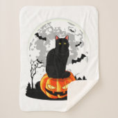 Couverture Sherpa Chat noir sur T-shirt Citrouille - Halloween Plein (Devant)