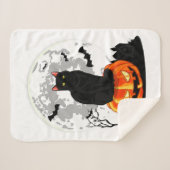 Couverture Sherpa Chat noir sur T-shirt Citrouille - Halloween Plein (Devant (Horizontal))