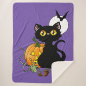 Couverture Sherpa Chat noir violet Citrouille d'Halloween (Devant)
