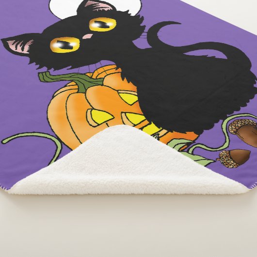 Couverture Sherpa Chat noir violet Citrouille d'Halloween (3/4)