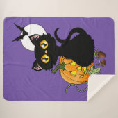 Couverture Sherpa Chat noir violet Citrouille d'Halloween (Devant (Horizontal))