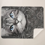 Couverture Sherpa Chat Orné Noir et Blanc Nom personnalisé (Devant (Horizontal))