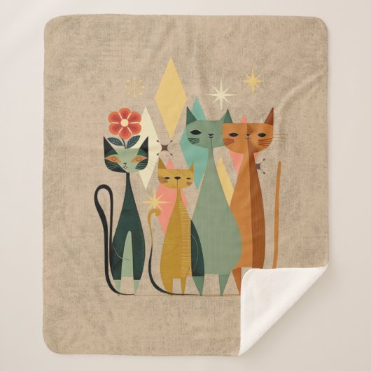 Couverture Sherpa Chat Retro Sherpa Blanket, Retro (Devant)