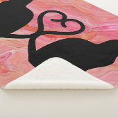 Couverture Sherpa Chat romantique Silhouette Coeur sur le marbrage r (3/4)