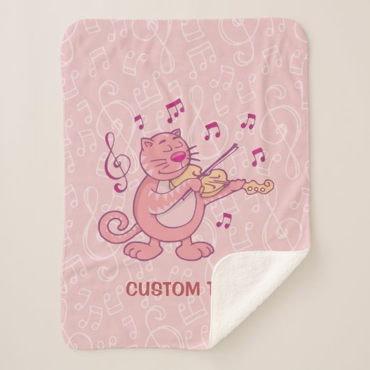 Couverture Sherpa Chat rose avec Violon (Devant)