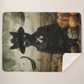 Couverture Sherpa Chat Sorcière avec Citrouilles (Devant (Horizontal))