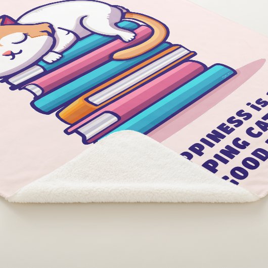 Couverture Sherpa Chat sur une pile de livres Cute Personnalisé Litt (3/4)