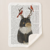 Couverture Sherpa Chat Tortoiseshell avec Antlers et Red Birds (Devant)