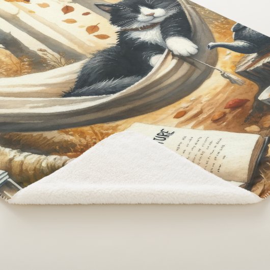 Couverture Sherpa Chat Tuxedo noir et blanc Dreaming of Adventure (3/4)