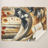 Couverture Sherpa Chat Tuxedo noir et blanc Dreaming of Adventure (Devant (Horizontal))