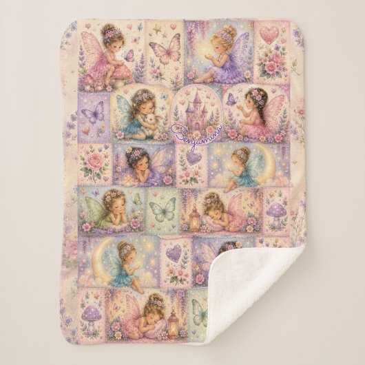 Couverture Sherpa Château en patchwork de fées pour les rêveurs cosy (Devant)