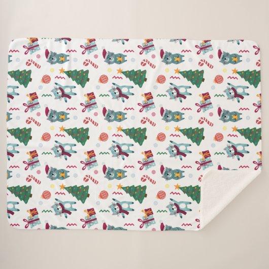Couverture Sherpa Chats À Noël Motif Whimsical (Devant (Horizontal))