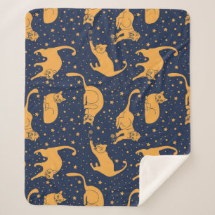 Couverture Sherpa Chats amusants, étoiles, motif spatial.