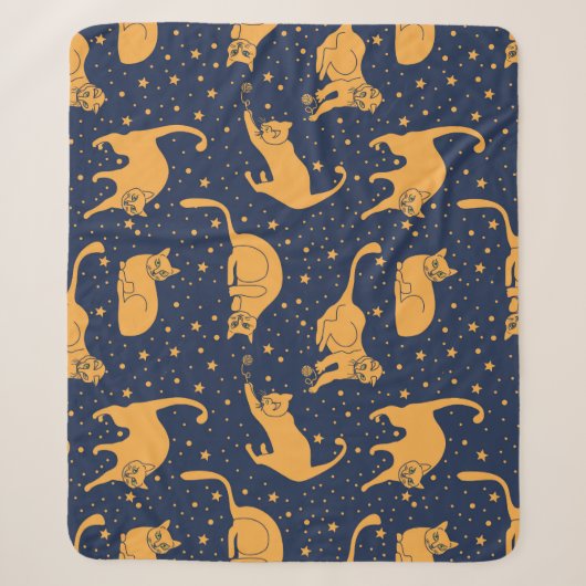 Couverture Sherpa Chats amusants, étoiles, motif spatial. (Devant)