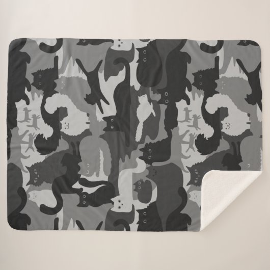 Couverture Sherpa Chats Camouflés Gris Motif Chats Kitty Gris Camo (Devant (Horizontal))