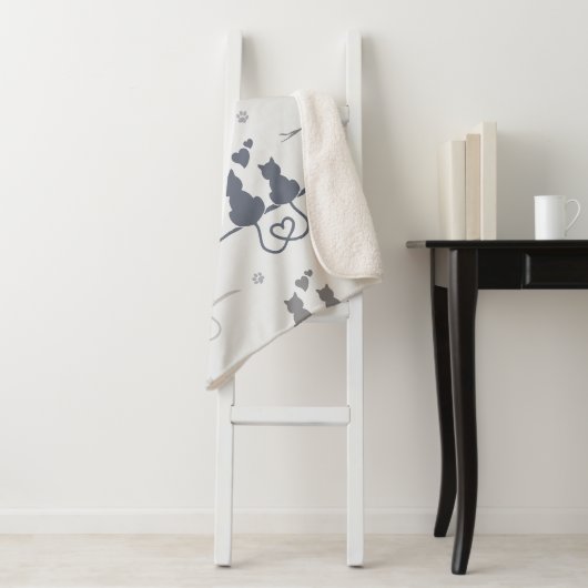 Couverture Sherpa Chats en amour Animaux modernes Silhouette Motif (En situation)
