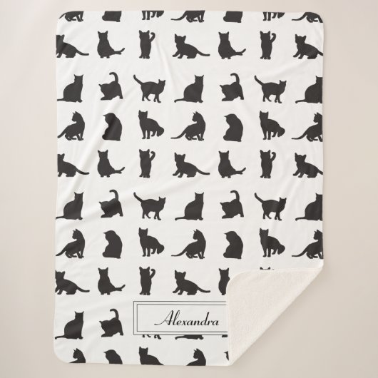 Couverture Sherpa Chats en Silhouette noire Motif avec prénom (Devant)