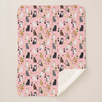 Couverture Sherpa Chats et vin mignon motif rose