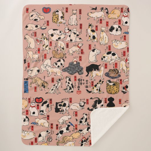 Couverture Sherpa chats japonais Ukiyo-e Funny kitty (Devant)