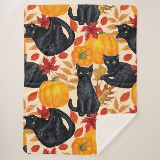 Couverture Sherpa Chats noirs et citrouilles (Devant)