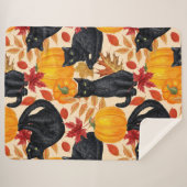 Couverture Sherpa Chats noirs et citrouilles (Devant (Horizontal))