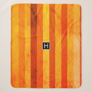 Couverture Sherpa Chaud Patiné Orange Rouge rayures Monogramme