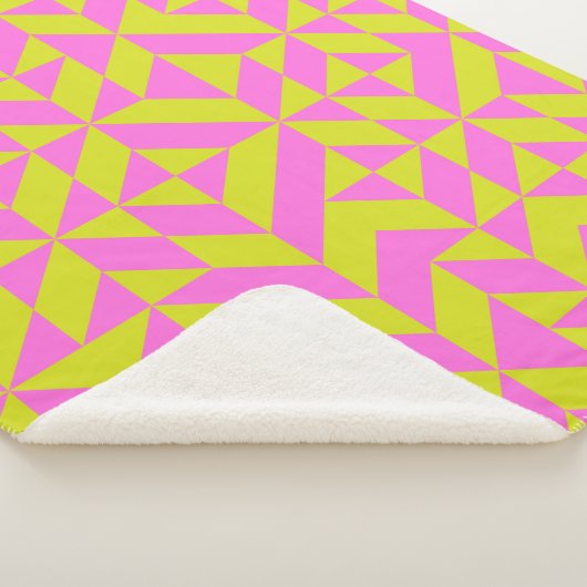 Couverture Sherpa Chaud rose Lime Chartreuse Motif géométrique (3/4)
