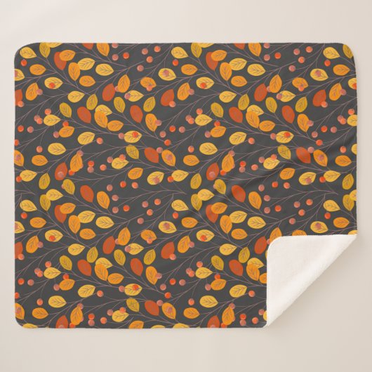 Couverture Sherpa Chauve-automne Sherpa Blanche avec Feuilles d'auto (Devant (Horizontal))
