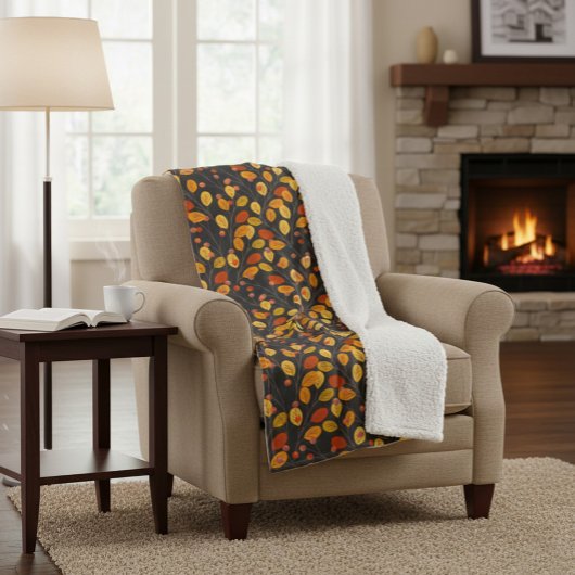 Couverture Sherpa Chauve-automne Sherpa Blanche avec Feuilles d'auto