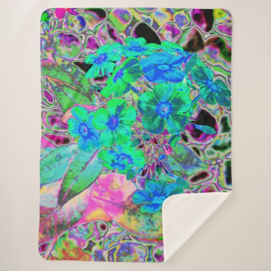 Couverture Sherpa Chaux psychédélique Trippy Lime Vert et Bleu Fleur (Devant)